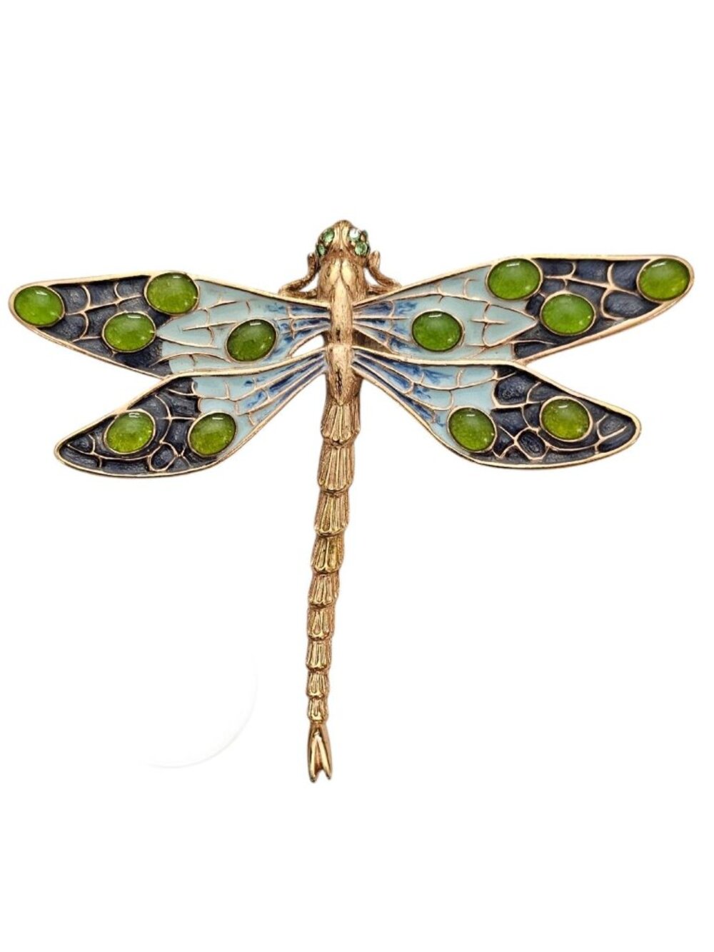 Erwin Pearl Dragonfly Brooch Statement Blue, Green Enamel, Rhinestone Pin, L879